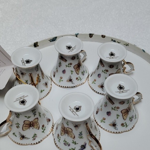 Porcelain Demitasse Teacups Saucers Butterflies (6) ITALIAN DESIGN CERAMICS vtg - Picture 7 of 16